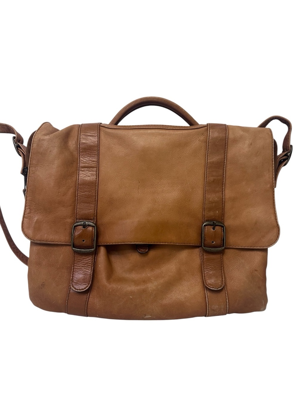 Avenues in Leather Vintage Brown Messenger Laptop Weekender Bag 14.5”x11.5”x5.5”